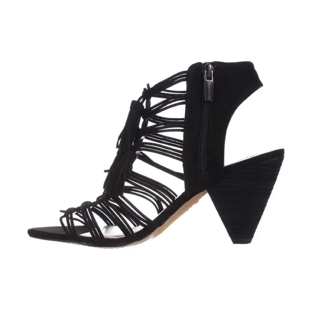 Vince Camuto Edola Heeled Gladiator Peep Toe Sandals in Black Suede Size 8.5‎